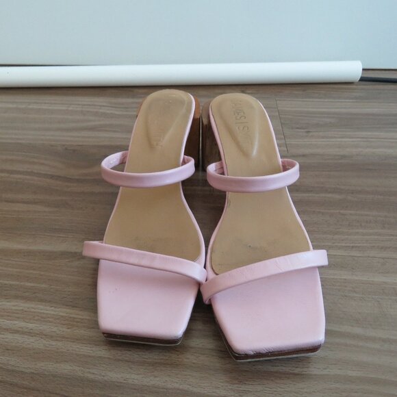JAMES SMITH Sirenuse Strappy Leather Sandals Wood Block Heel Pastel Pink - Picture 4 of 16